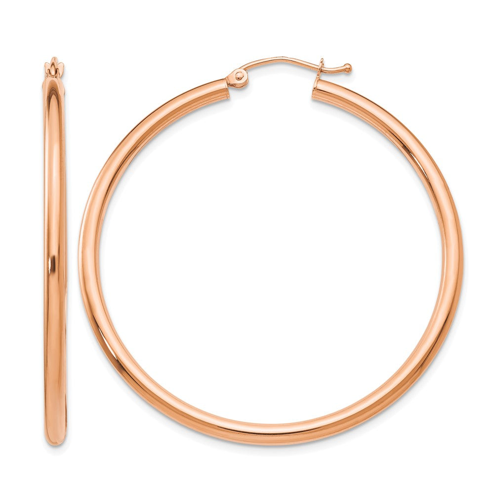 14k Rose Gold 2.5x45mm Polished Lightweight Tube Hoop Earrings