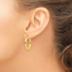 14k 3x25mm Polished Square Tube Hoop Earrings