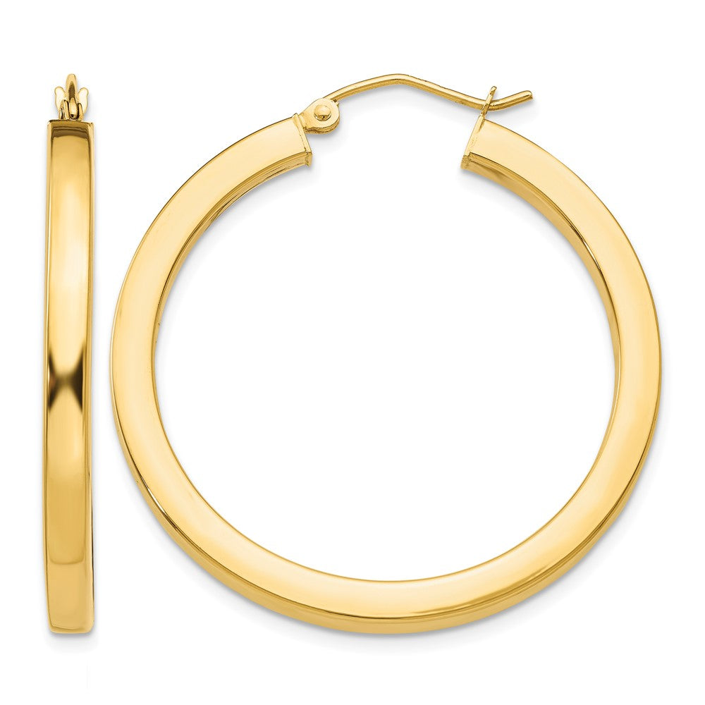 14k 3x35mm Polished Square Tube Hoop Earrings