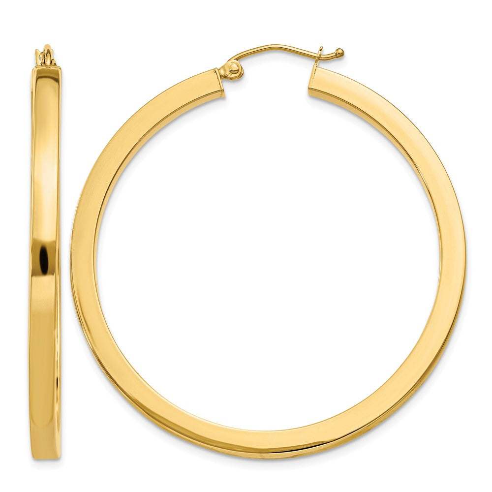 14k 3x45mm Polished Square Tube Hoop Earrings