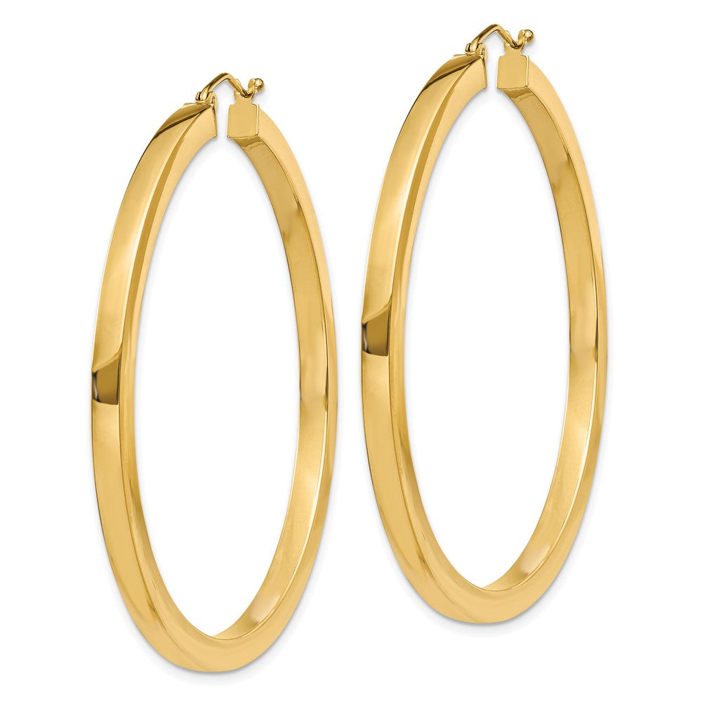 14k 3x50mm Polished Square Tube Hoop Earrings