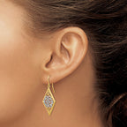 14K and White Rhodium Diamond-Shape Filigree Dangle French Hook Earrings