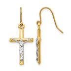 14k Two-tone Polished Crucifix Dangle French Hook Earrings