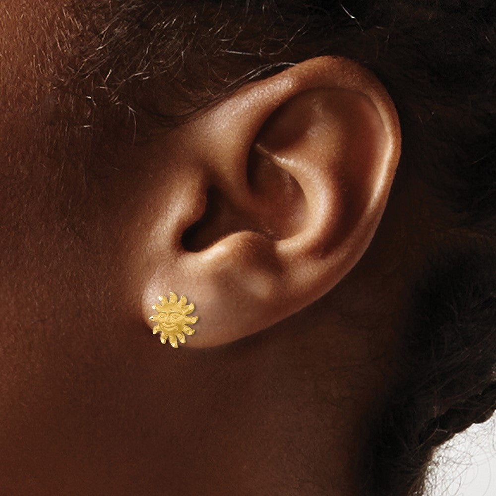 14k Satin Diamond-cut Sun with Face Post Earrings