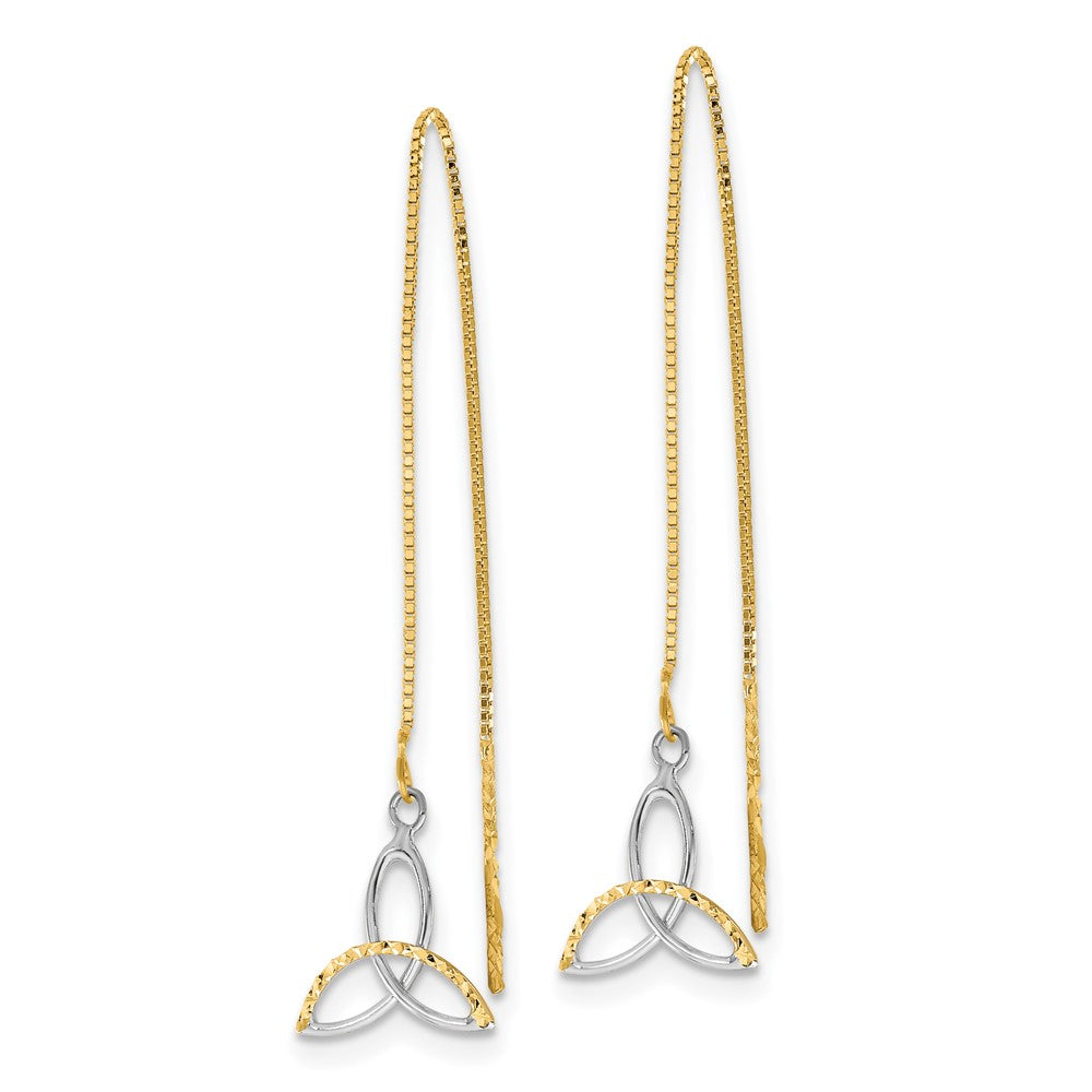 14k and White Rhodium Diamond-cut Box Chain with Celtic Knot Threader Earrings