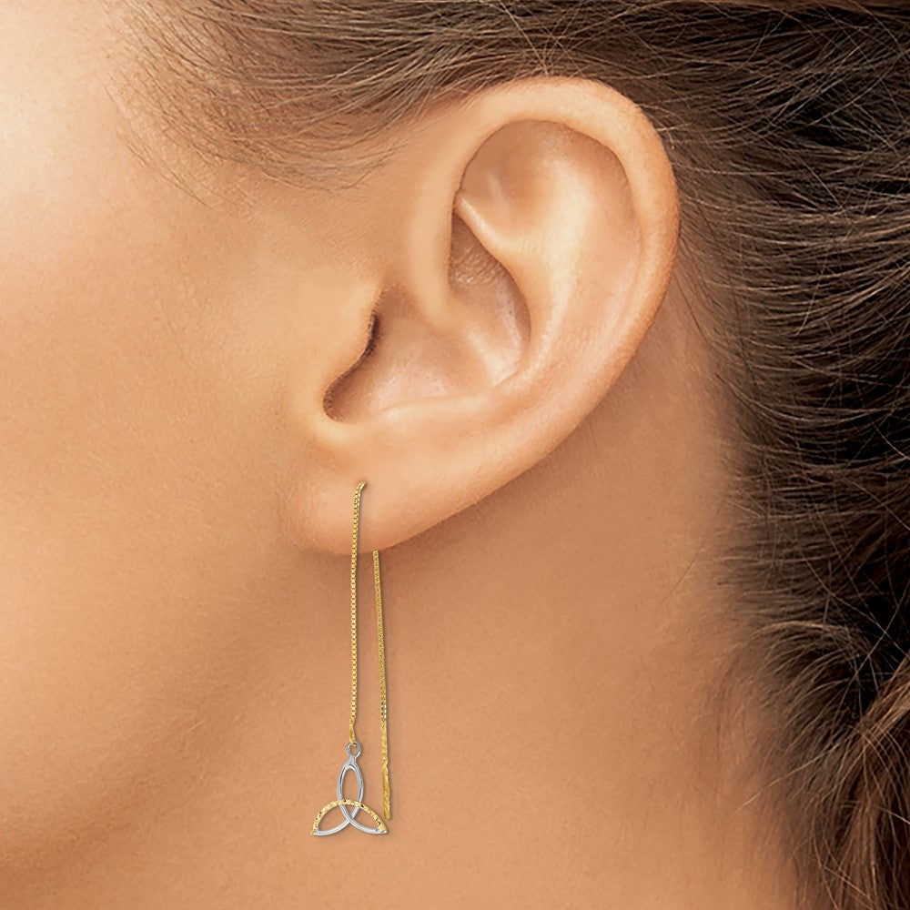 14k and White Rhodium Diamond-cut Box Chain with Celtic Knot Threader Earrings