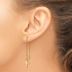 14k Yellow and Rose Gold Diamond-cut Polished 2-Crosses Threader Earrings