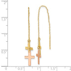 14k Yellow and Rose Gold Diamond-cut Polished 2-Crosses Threader Earrings