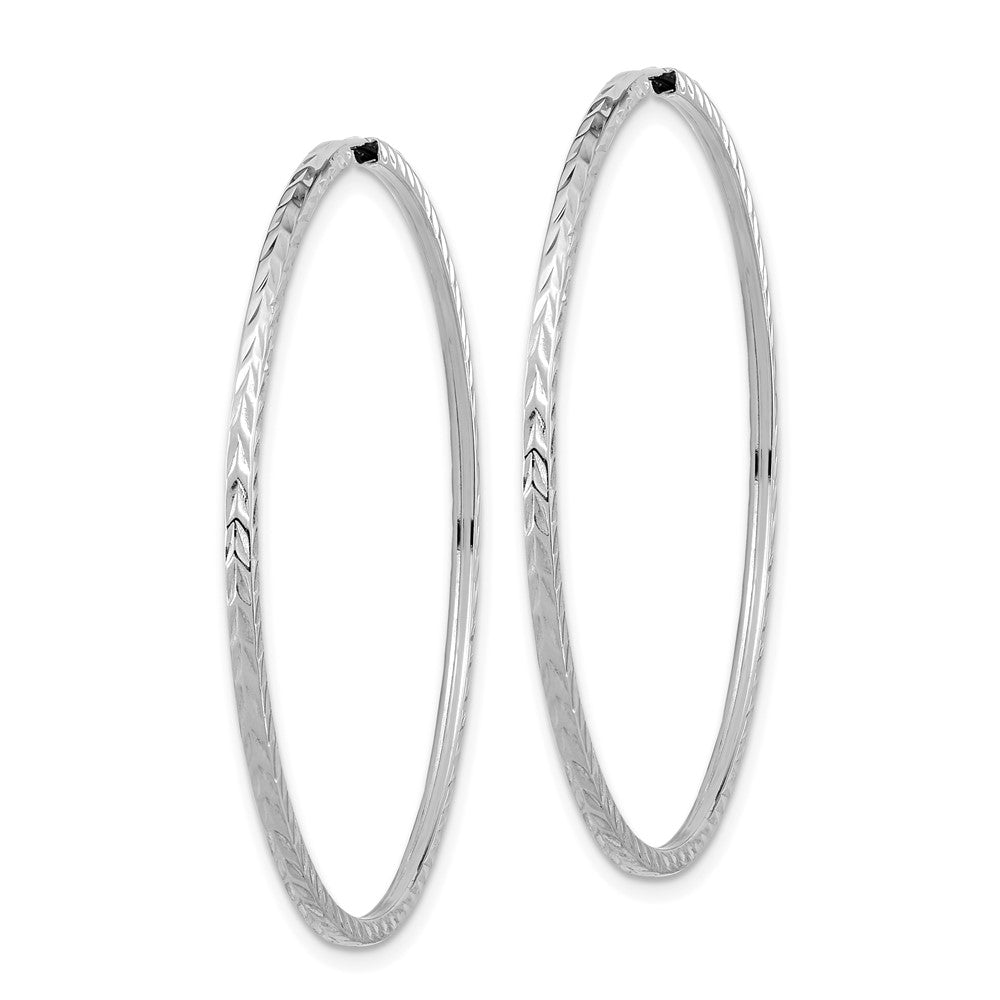 14k White Gold 1.35x45mm Diamond-cut Square-Tube Endless Hoop Earrings