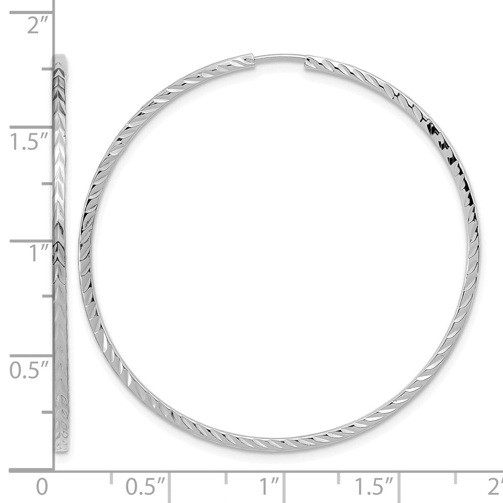 14k White Gold 1.35x45mm Diamond-cut Square-Tube Endless Hoop Earrings