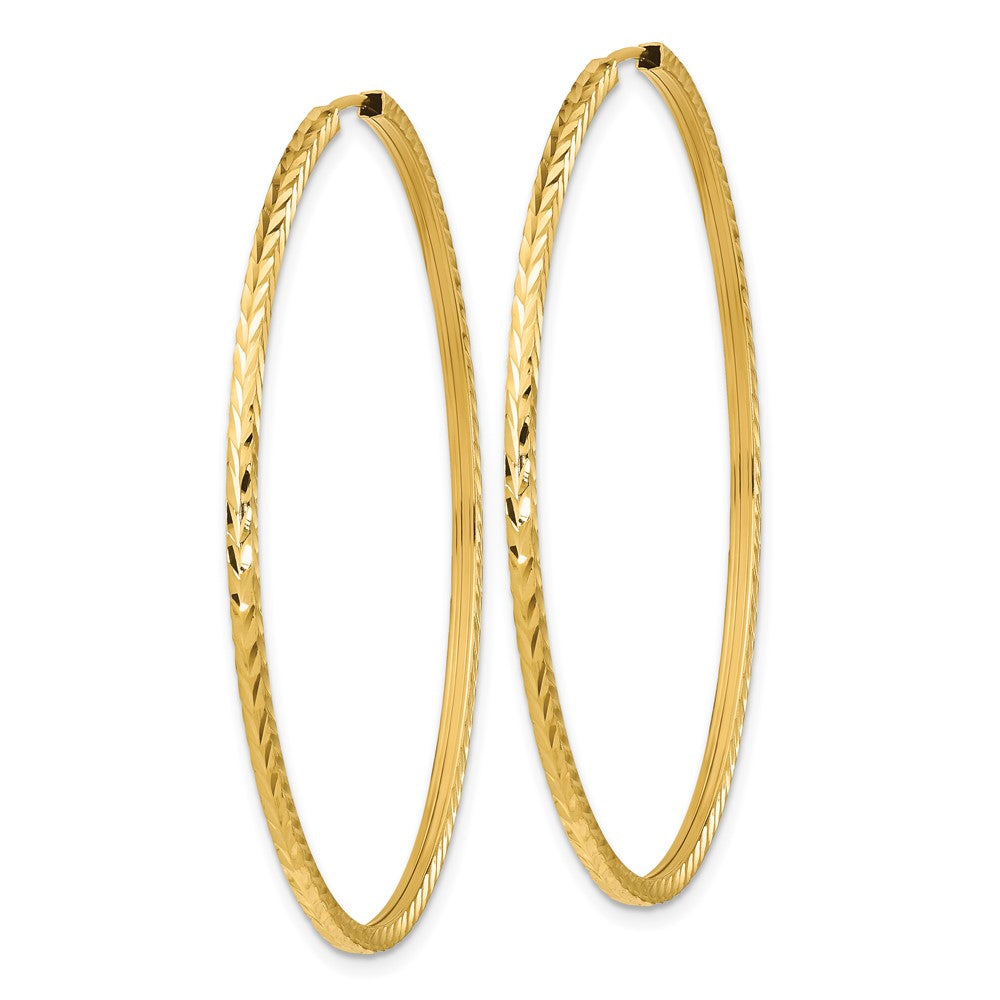 14k 1.35x50mm Diamond-cut Square-Tube Endless Hoop Earrings
