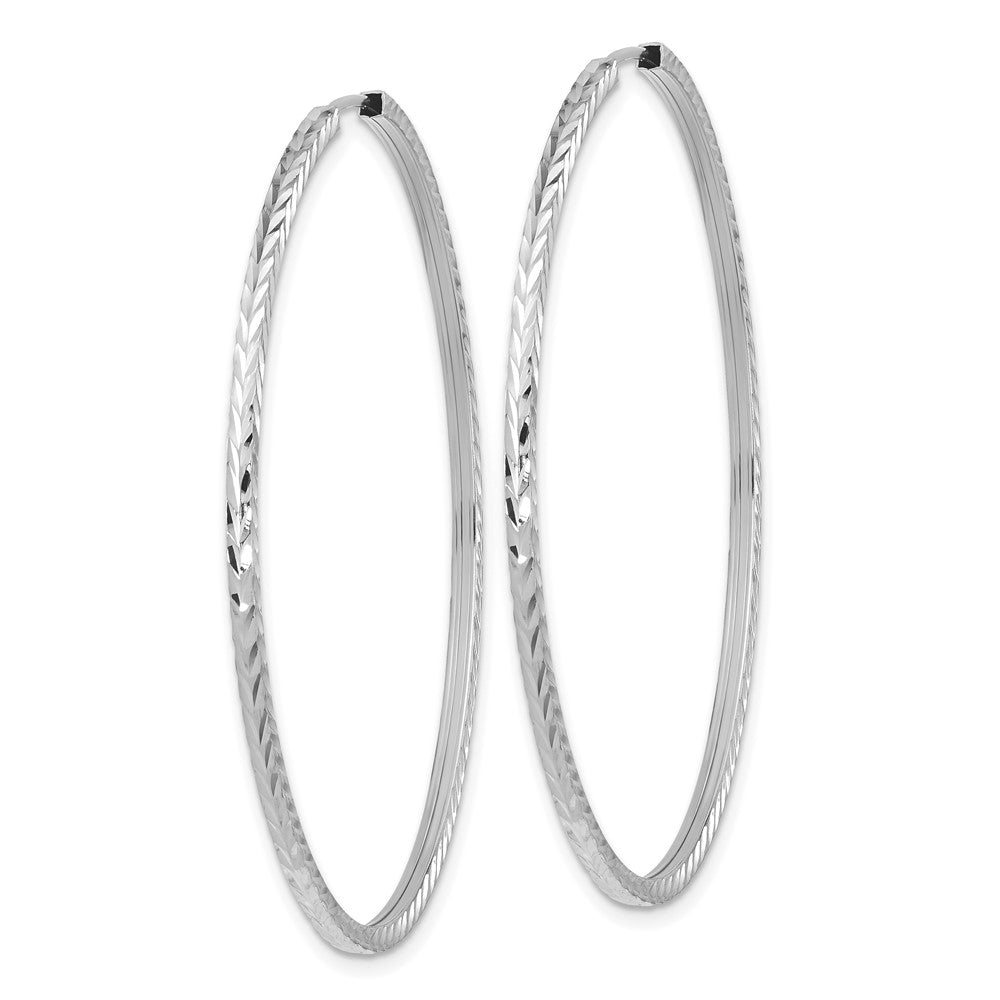 14k White Gold 1.35x50mm Diamond-cut Square-Tube Endless Hoop Earrings