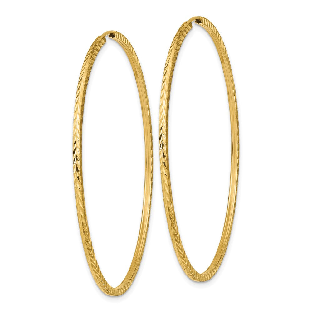 14k 1.35x55mm Diamond-cut Square-Tube Endless Hoop Earrings