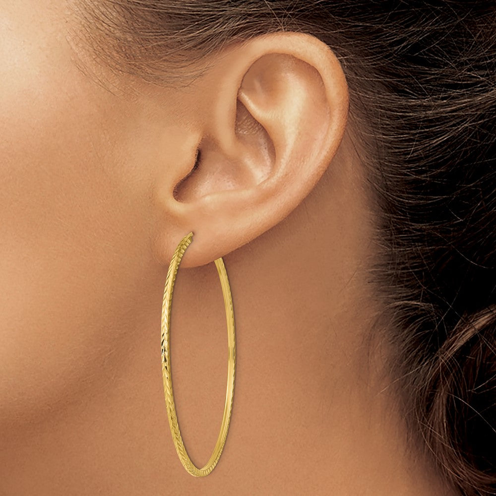 14k 1.35x55mm Diamond-cut Square-Tube Endless Hoop Earrings