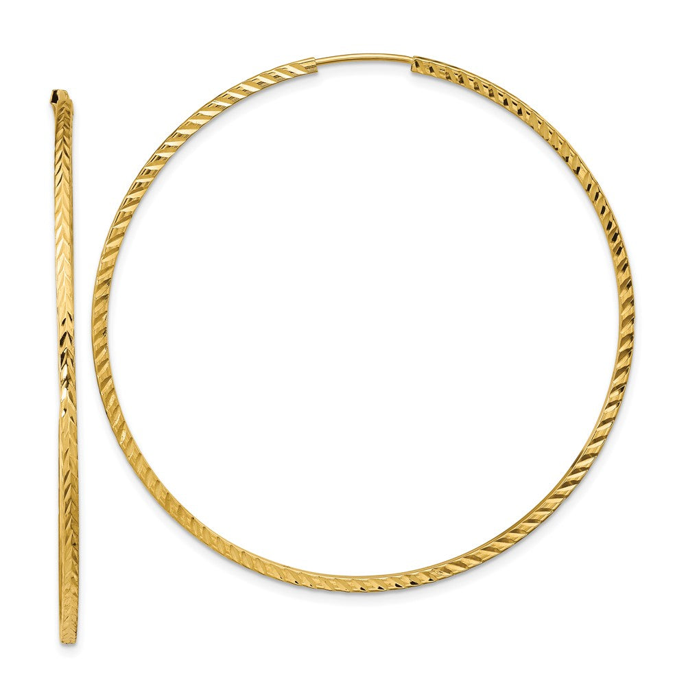 14k 1.35x55mm Diamond-cut Square-Tube Endless Hoop Earrings