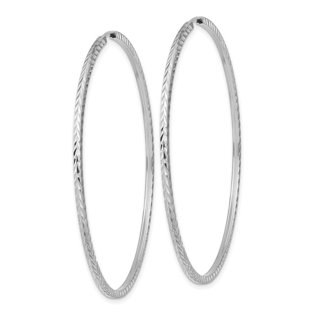 14k White Gold 1.35x55mm Diamond-cut Square-Tube Endless Hoop Earrings