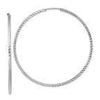 14k White Gold 1.35x55mm Diamond-cut Square-Tube Endless Hoop Earrings