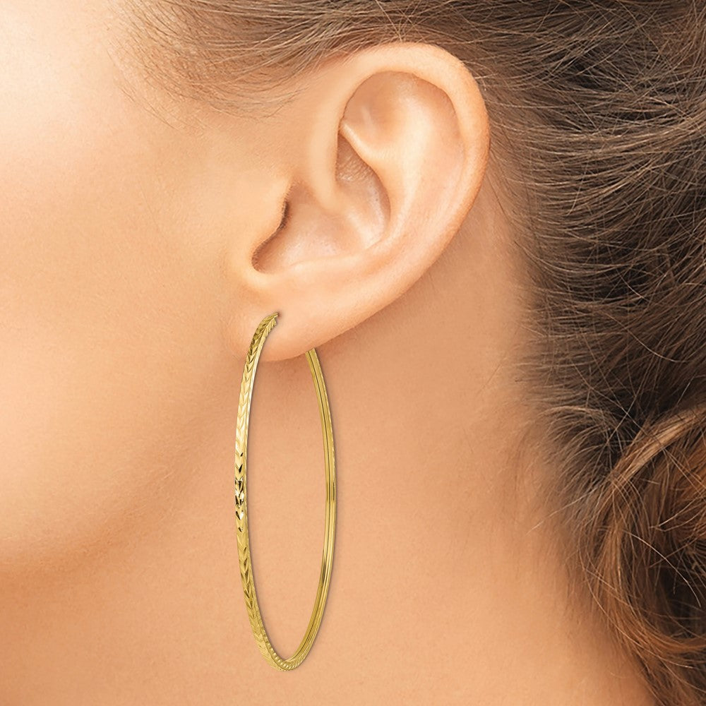 14k 1.35x60mm Diamond-cut Square-Tube Endless Hoop Earrings