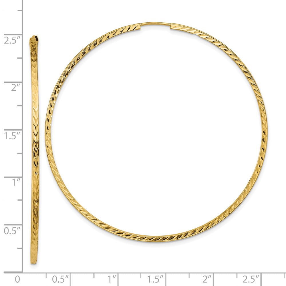 14k 1.35x60mm Diamond-cut Square-Tube Endless Hoop Earrings