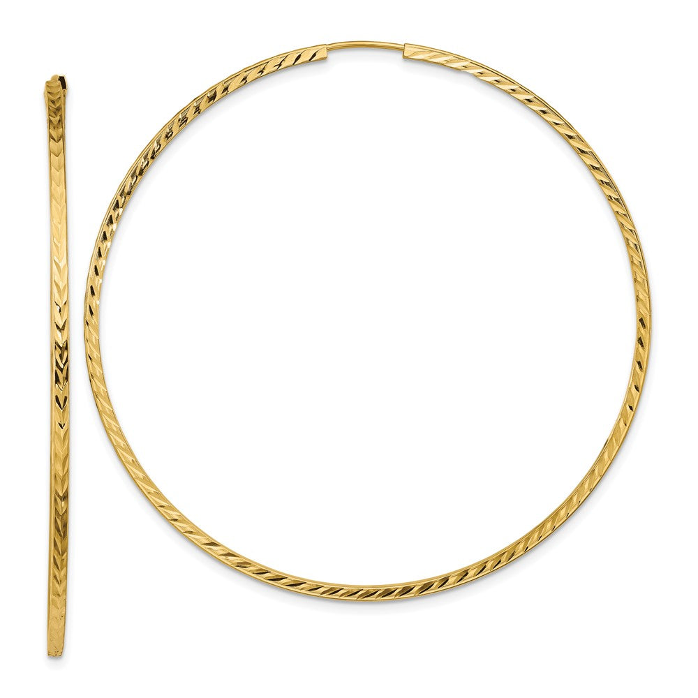 14k 1.35x60mm Diamond-cut Square-Tube Endless Hoop Earrings