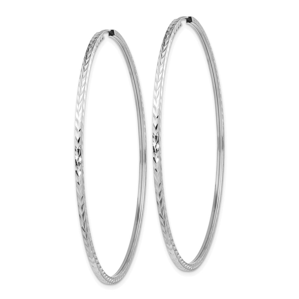 14k White Gold 1.35x60mm Diamond-cut Square-Tube Endless Hoop Earrings