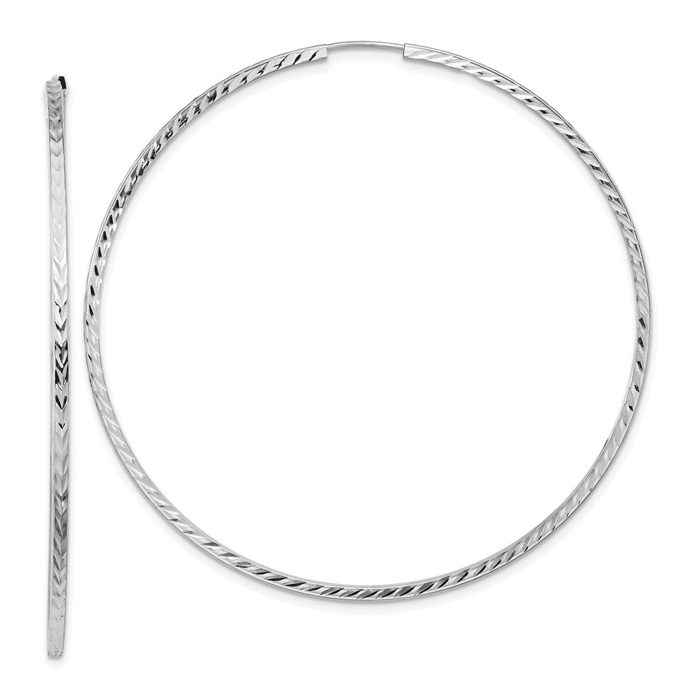 14k White Gold 1.35x60mm Diamond-cut Square-Tube Endless Hoop Earrings