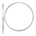14k White Gold 1.35x60mm Diamond-cut Square-Tube Endless Hoop Earrings