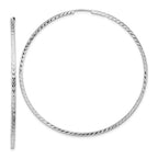 14k White Gold 1.35x60mm Diamond-cut Square-Tube Endless Hoop Earrings
