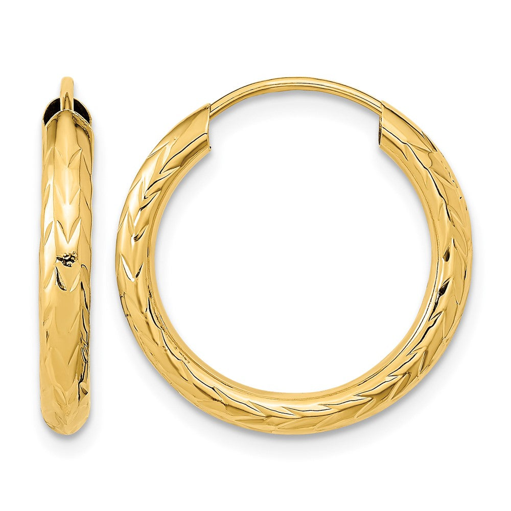14k 3.00x20mm Polished Diamond-cut Endless Tube Hoop Earrings