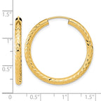 14k 3.00x30mm Polished Diamond-cut Endless Tube Hoop Earrings