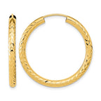 14k 3.00x30mm Polished Diamond-cut Endless Tube Hoop Earrings