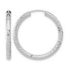 14k White Gold 3.00x30mm Polished Diamond-cut Endless Tube Hoop Earrings