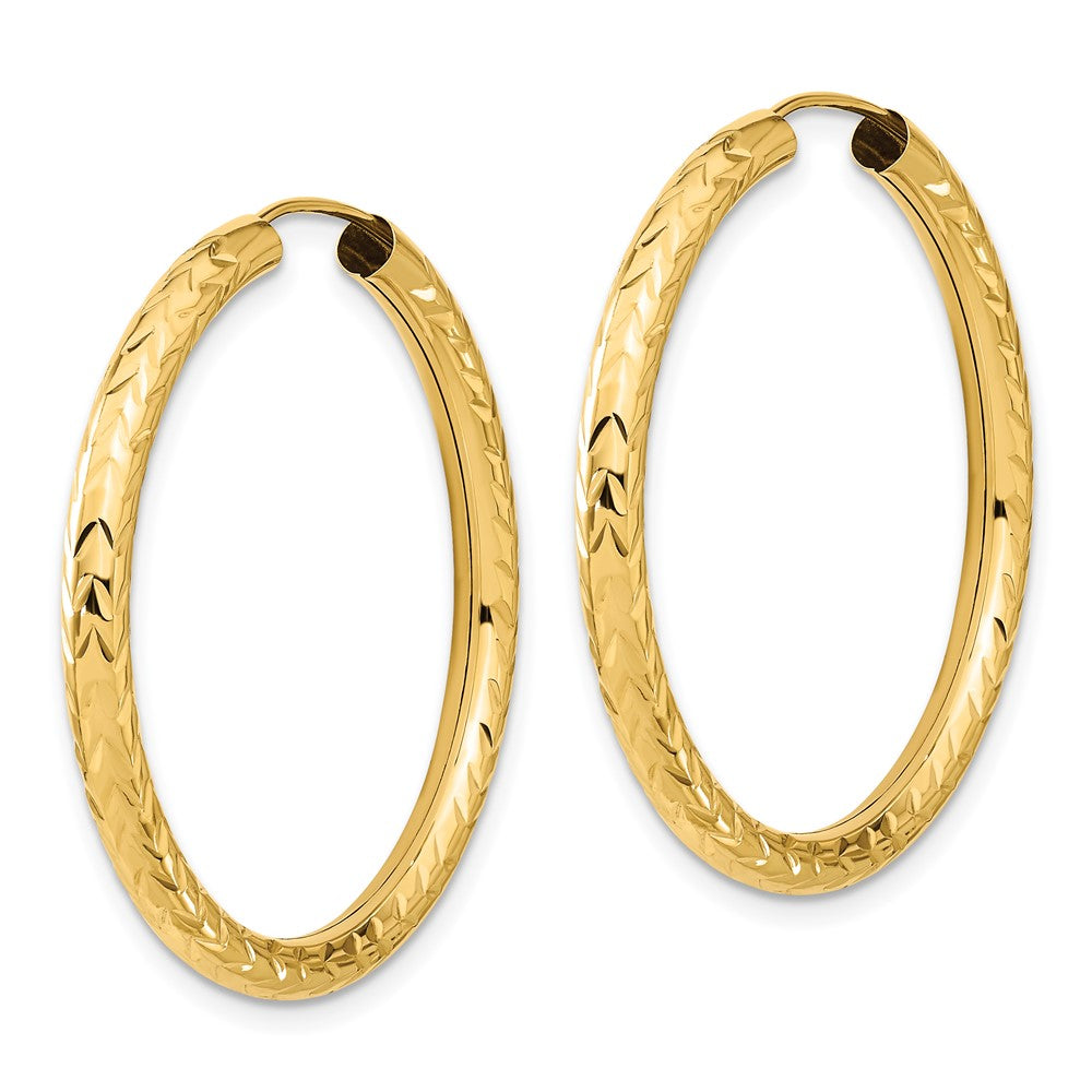14k 3.00x35mm Polished Diamond-cut Endless Tube Hoop Earrings