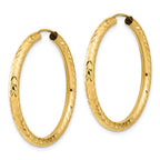 14k 3.00x35mm Polished Diamond-cut Endless Tube Hoop Earrings