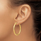 14k 3.00x35mm Polished Diamond-cut Endless Tube Hoop Earrings