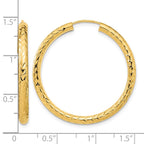 14k 3.00x35mm Polished Diamond-cut Endless Tube Hoop Earrings