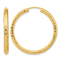 14k 3.00x35mm Polished Diamond-cut Endless Tube Hoop Earrings