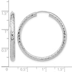 14k White Gold 3.00x35mm Polished Diamond-cut Endless Tube Hoop Earrings