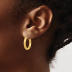 14k Polished Satin and Diamond-cut Hoop Earrings