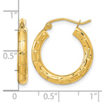 14k Polished Satin and Diamond-cut Hoop Earrings