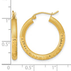 14k Polished Satin and Diamond-cut Hoop Earringss