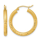 14k Polished Satin and Diamond-cut Hoop Earringss