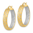 14k White Rhodium Polished Satin Diamond-cut In/Out Hoop Earrings