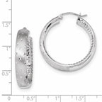 14k White Gold Polished Satin and Diamond-cut In/Out Hoop Earrings