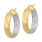 14k White Rhodium Polished Satin Diamond-cut In/Out Hoop Earrings