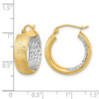 14k White Rhodium Polished Satin Diamond-cut In/Out Hoop Earrings