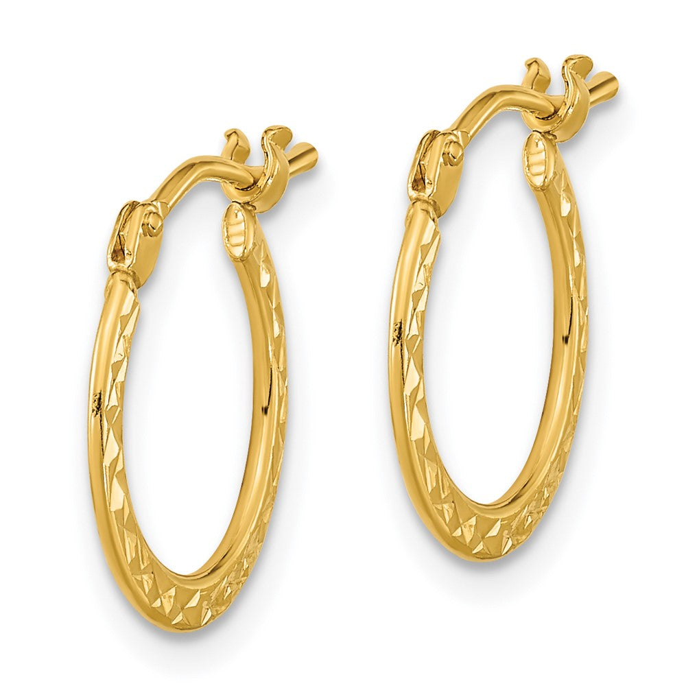 14k 1.00x15mm Polished Diamond-cut Tube Hoop Earrings