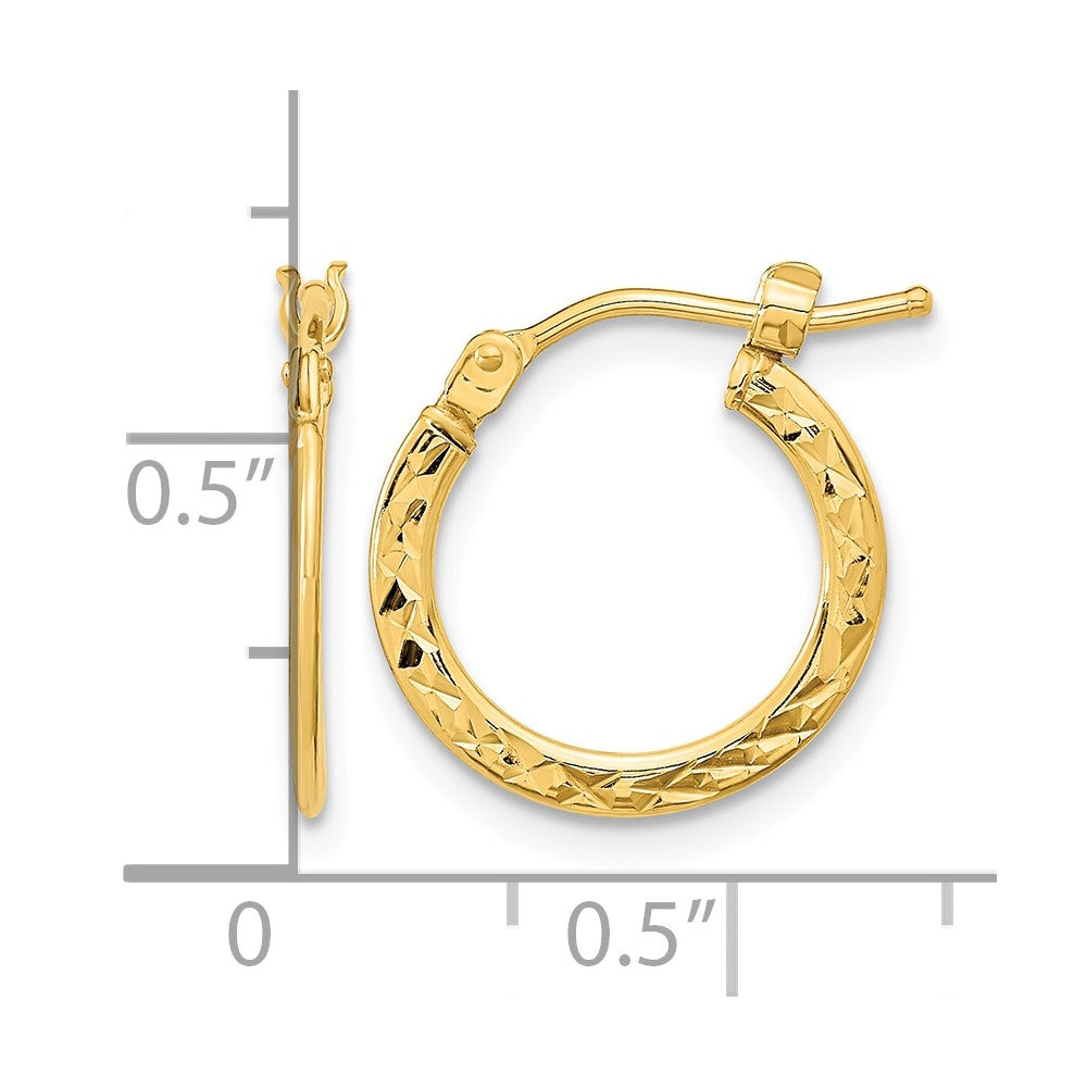 14k 1.00x15mm Polished Diamond-cut Tube Hoop Earrings