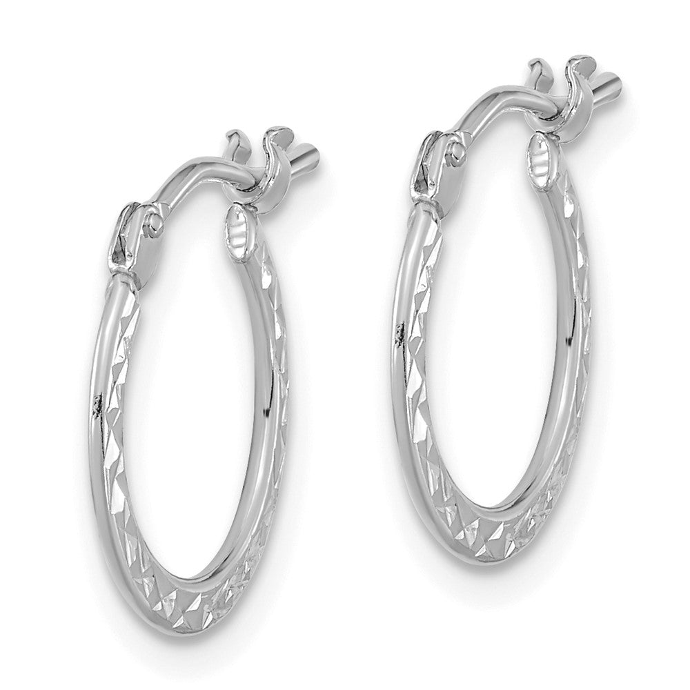 14k White Gold 1.00x15mm Polished Diamond-cut Tube Hoop Earrings