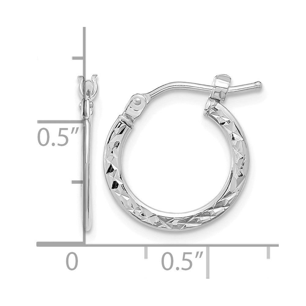 14k White Gold 1.00x15mm Polished Diamond-cut Tube Hoop Earrings